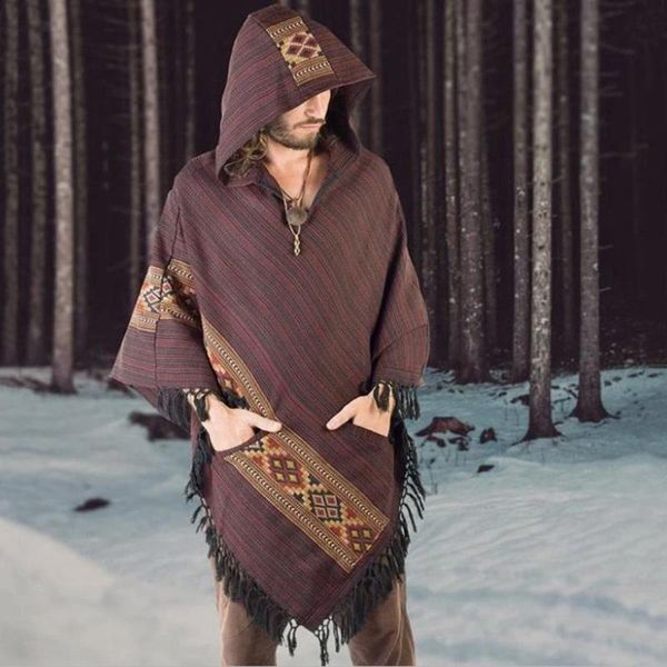 

2020 new 3d hoodies men vintage ethnic sweatshirt pocket style print hooded long sleeve hoodie men sweatshirts plaid cloak, Black