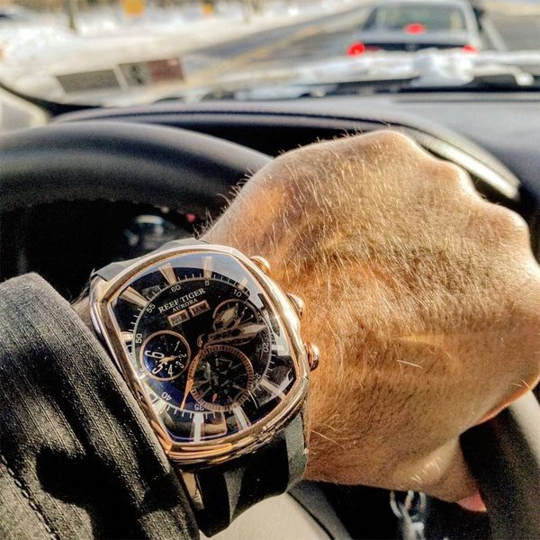 

reef tiger/rt big sport watch men luminous analog tourbillon watches brand blue rose gold watch relogio masculino rga3069 t200311, Slivery;brown