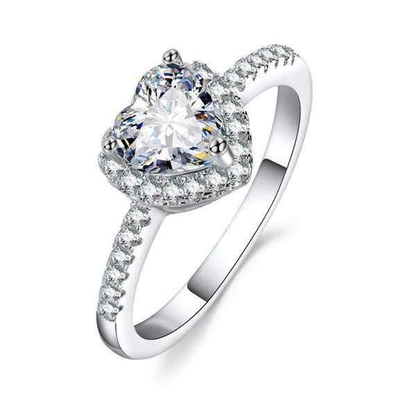 

fashion crystal heart shaped wedding rings women's zircon engagement rings glamour jewelry, Golden;silver