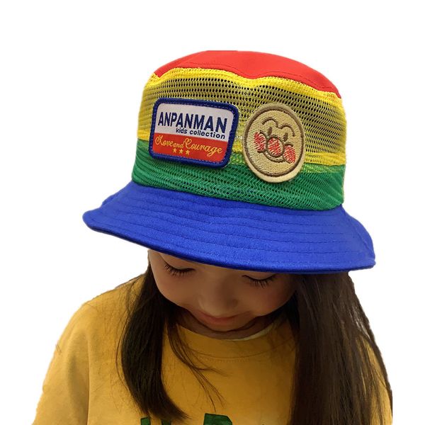 

лето детские sunscreen дышащего sun hat мальчики радуга бар малышка bonnet детского mesh рыболов шапка хлопок дети hat, Yellow