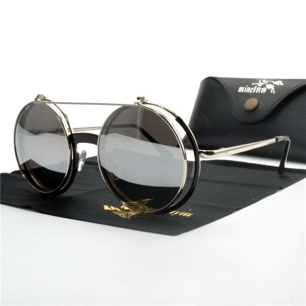 

round sunglasses punk men women fashion retro metal flip sun glasses eyeglasses eyewear hd men stylish hip hop sunglasses fml, White;black