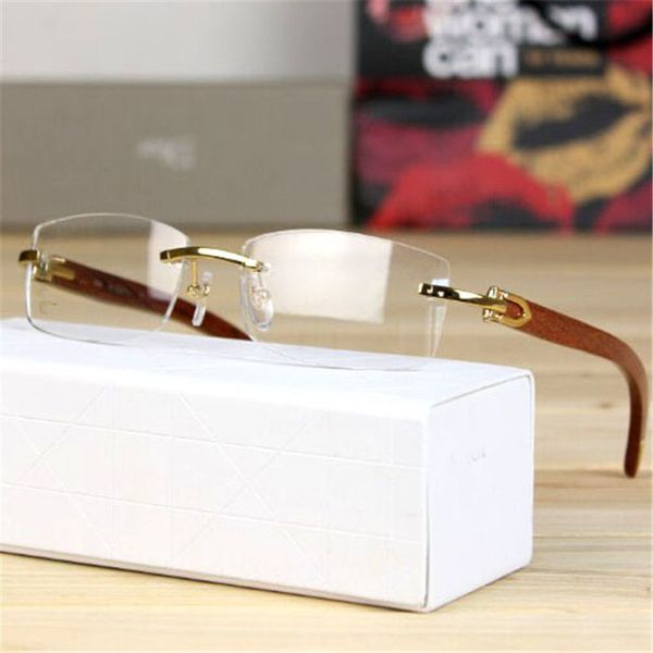 

wholesale- eyeglasses frames man rimless brand prescription spectacles for male clear lens wood leg, Silver