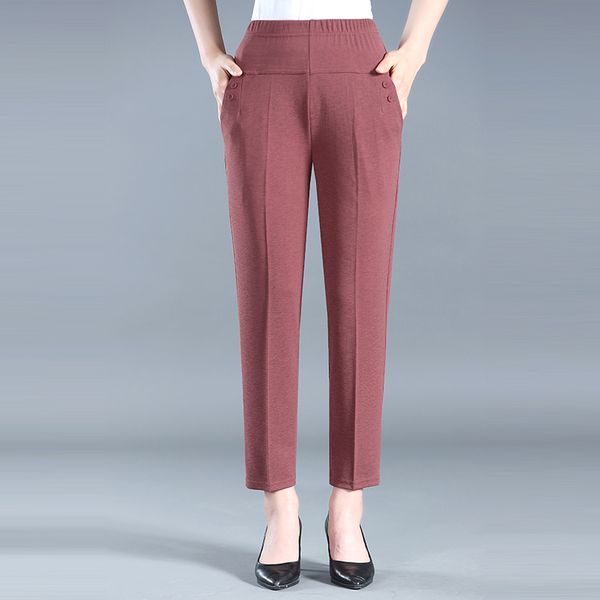

middle aged and old women spring summer pant thin elastic waist loose cotton mother long casual nine pants plus size xl-5xl, Black;white