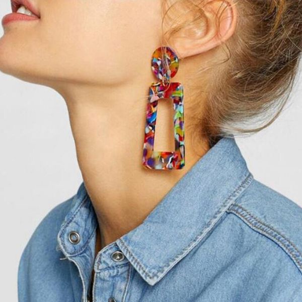 

2019 korea women's fashion personality creative acetate plate geometry long square earrings ladies jewelry diy drop earrings @4, Silver