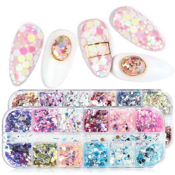 

sparkles nail sequins nail art glitter mix 3d round hexagon paillette flakes spangles mermaid decorations manicure tips tr1517, Silver;gold