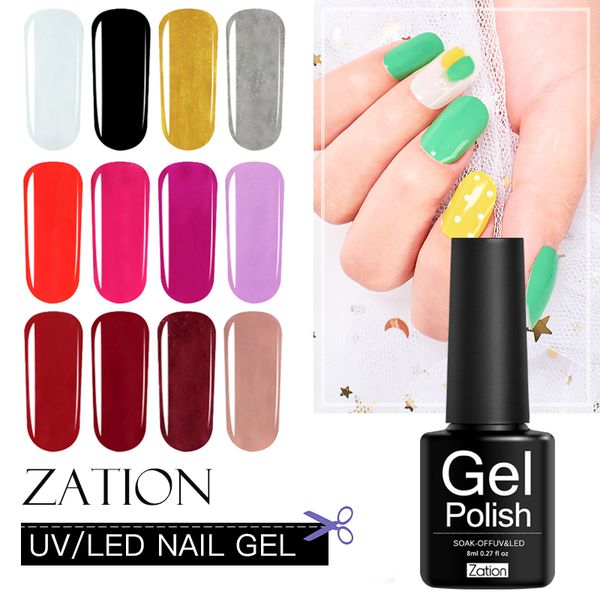 

zation uv led nail varnish glitter sequins gel nail polish need base coat set semi permanent gel varnishes for manicure, Red;pink