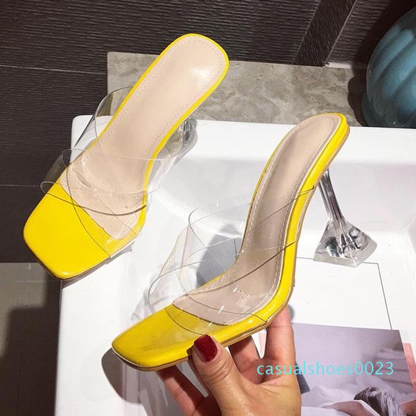 

pzilae fashion design pvc high heels slippers open toe women shoes clear strange heels woman slippers summer sandals slides c23, Black