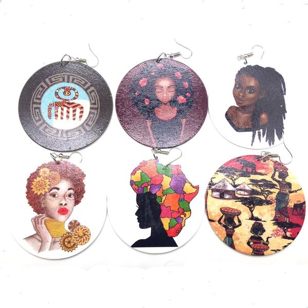 

few stock african woman wooden earrings mixed 6 designs, Golden;silver