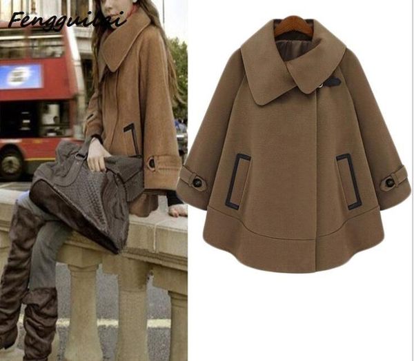 

2020 women warm elegant solid jacket autumn spring camel red cape christmas outerwear loose batwing thin cloak coat outwear, Black