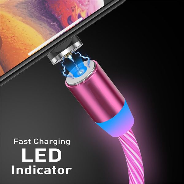

Magnetic charger cable led flowing light fa t charging magnet micro u b type c cable for iphone x xr led magnetic wire cord