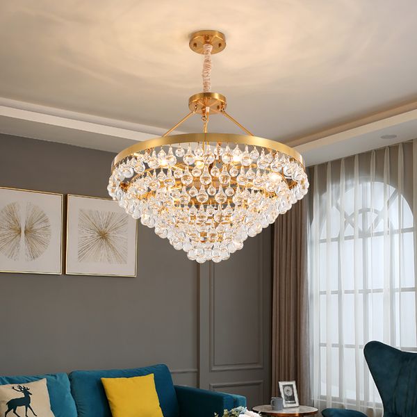 

luxury gold crystal chandelier lighting living room girl bedroom light fixtures round kitchen hanging lamp ac 90-260v