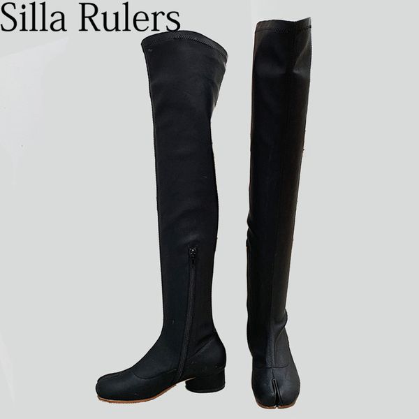

2019 split toe over the knee boots woman black elastic boots thin leg for woman runway thin high women