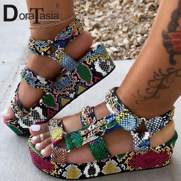 

doratasia большой размер 34-44 brand new роскошные дамы красочные клинья гладиатор обувь женщина партия свадьба летние сандалии женщины 2020, Black