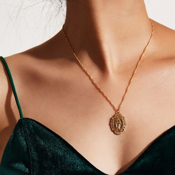 

religious series accessories western blessed virgin mary maria pendant necklace simple delicacy coin necklace, Silver