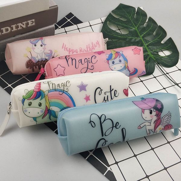 

kawaii unicorn pencil cases pouch cute silicone pen case transparent pencil bag for girls boys korean stationery school supplies