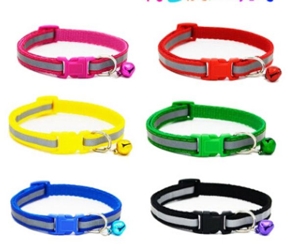 

reflective dog collar with bell pet nylon necklace creative fluorescent small dog collars safety cat puppy teddy necklaces