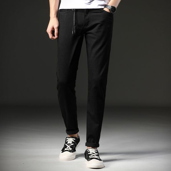 

mens classic straight loose jeans stretch slim hip pop long jeans male casual streetwear lightweight denim trousers aa11472, Blue