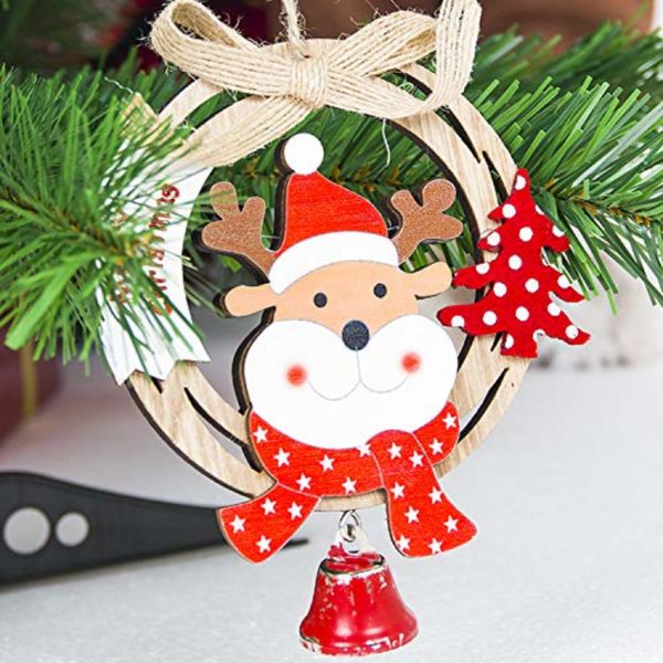 

cute santa clause bow bell christmas tree ornament decoration wooden snowman elk hanging pendant christmas decorations for home
