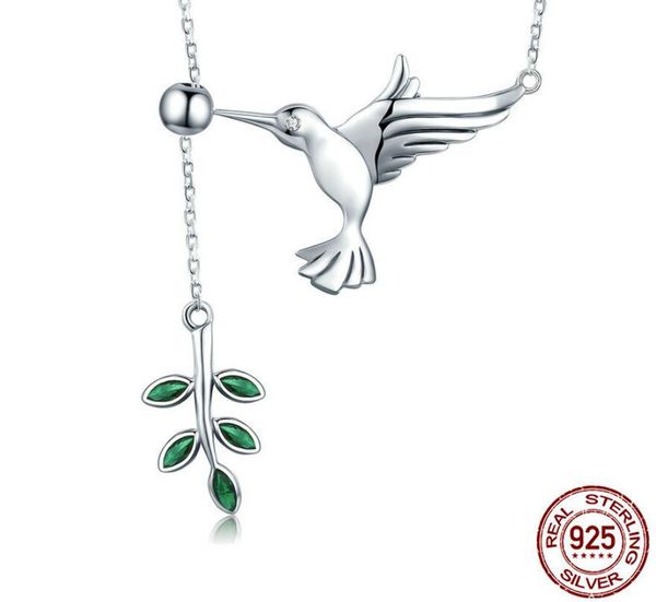 

fashion s925 sterling silver spring bird tree leaf leaves dangle pendant necklace for women silver jewelry