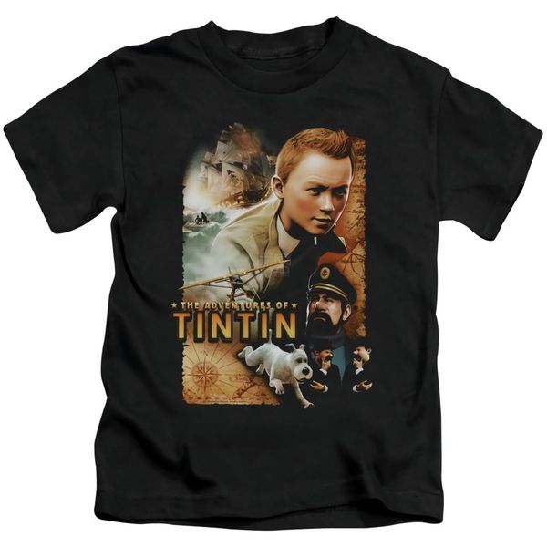 

the adventures of tintin movie adventure poster t-shirt kids sizes style natural cotton o-neck tee shirt, White;black