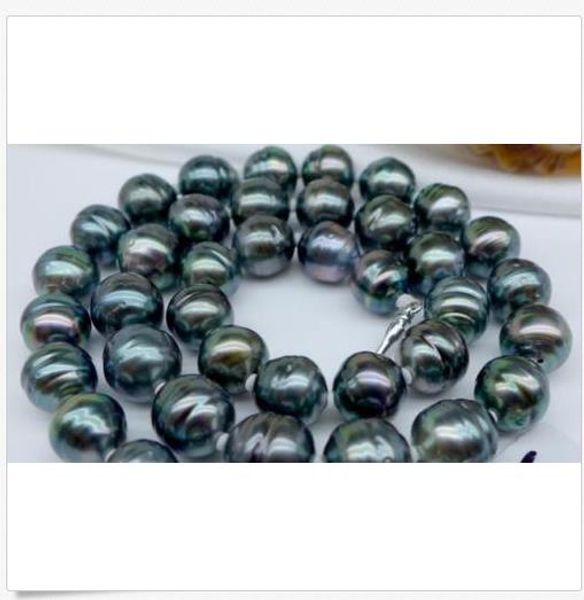 

huge 18"12-13mm natural tahitian black peacock baroque pearl necklace da31, Silver