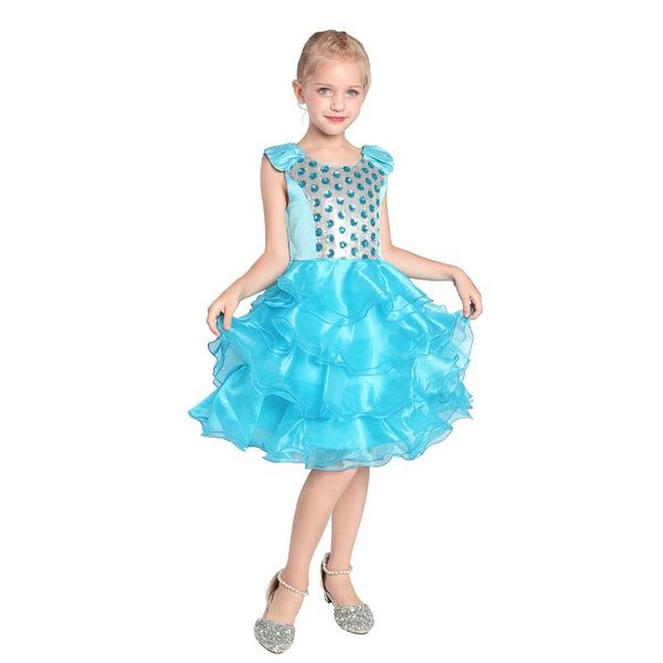 

girl's dresses girls dress blue ruffles tulle tiered birthday party 2021 summer princess wedding girl clothes pageant, Red;yellow