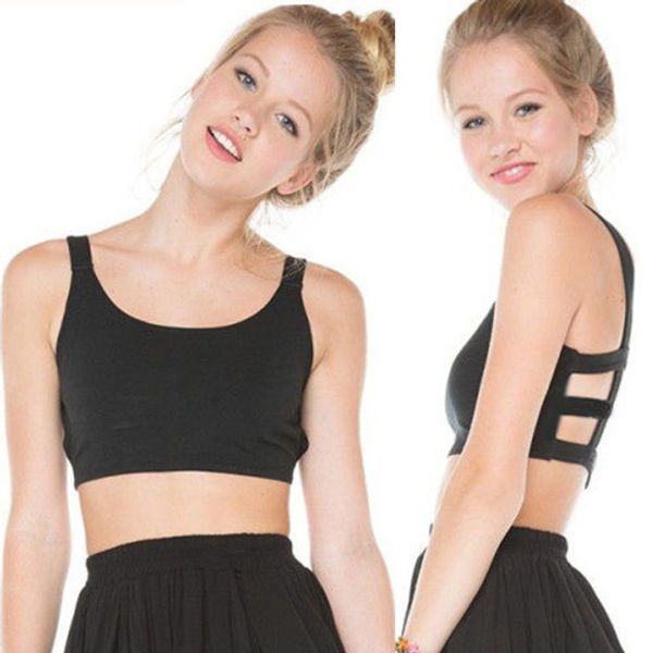 

new women strappy bra bralette caged back cut out bikini halter tank undershirt sport bralet bustier crop top, White;black