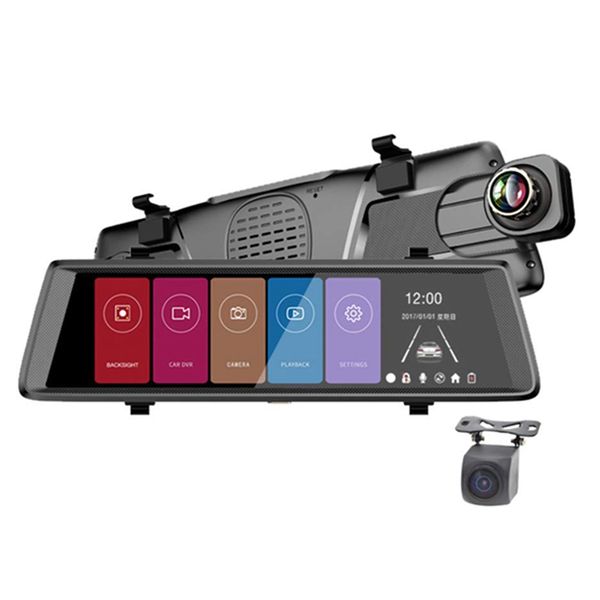 

dash cam backup camera 10 inch press screen 1080p stream media dual lens full hd reverse camera 170 degree wide angle with bac car dvr