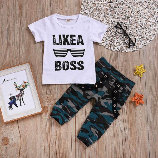 

kids designer clothing sets boys fashion summer short sleeve + camouflage pants children luxury two pieces fashion clothing sets sa, White
