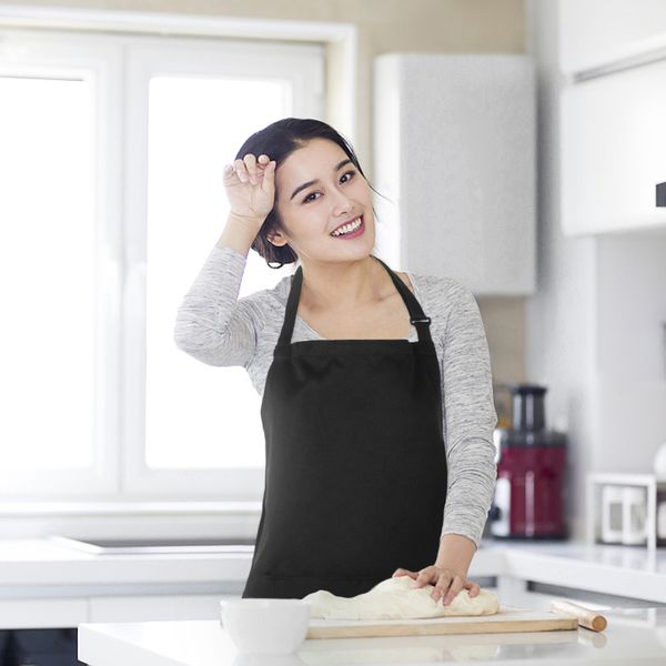 

polyester cotton kitchen apron for men women bbq restaurant apron kitchen with adjustable neck belt 2 pockets for cooking baking
