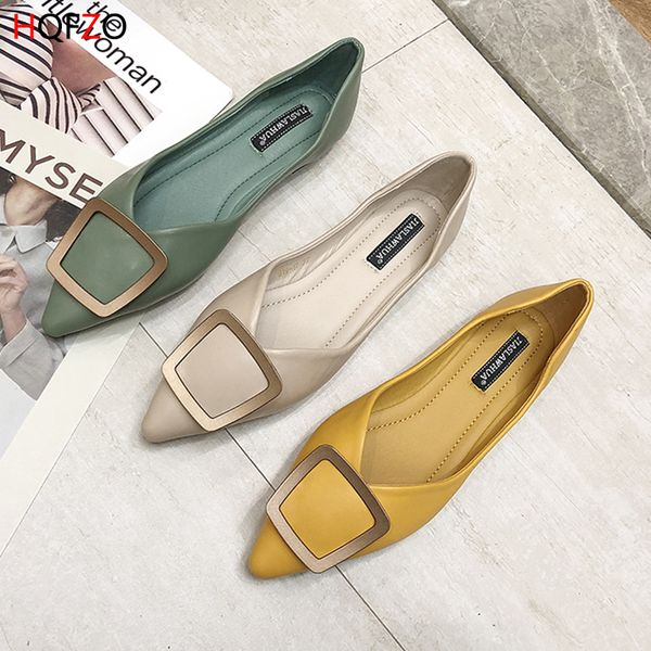 

hqfzo woman loafers metal buckle pointed toe casual female slip- on shoes woman soft shallow flats spring summer mujer 2019, Black