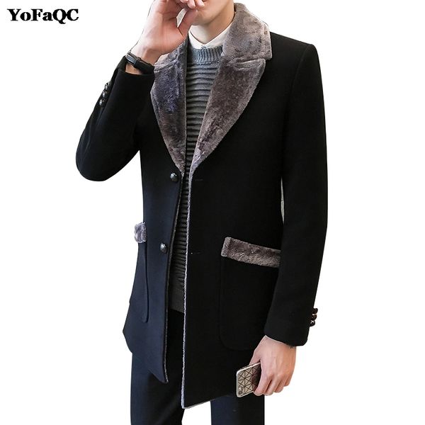 

2019 new fashion brand men winter jacket single breasted slim fit mens pea coat casual men long coat trench hombre xxxl, Tan;black
