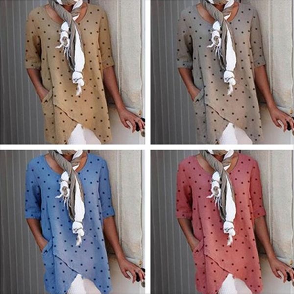 

women's 4-color 6-size loose printing polka dot irregular middle sleeve women's 4-color 6-size loose printing polka dot irregular, White