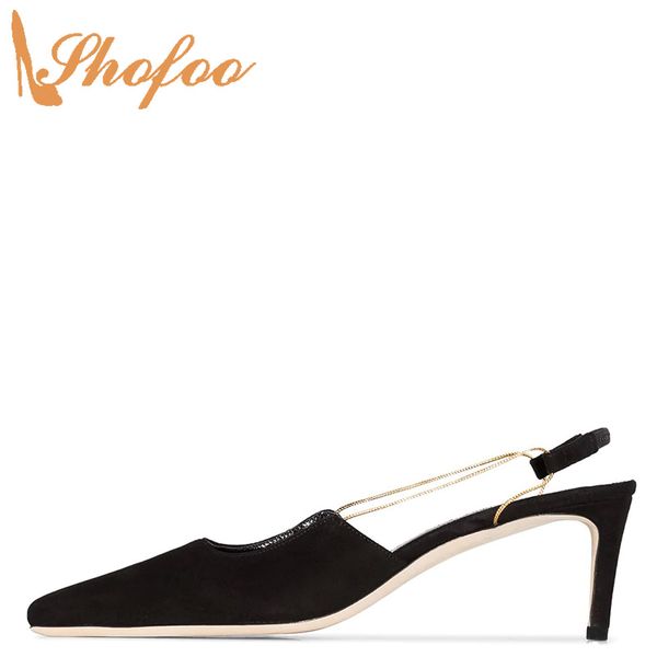 

black flock pointed toe slingbacks high thin heels pumps woman large size 11 15 ladies summer fashion office mature shoes shofoo