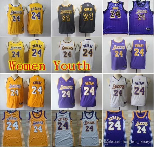 

women youth throwback kobe 24 bryant kobe 8 bryant white black red yellow purple blue kids basketball jerseys 2020