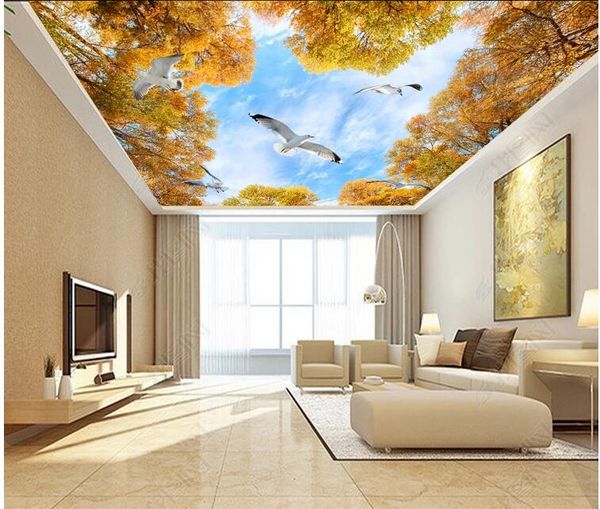 

3d ceiling murals wallpaper custom mural beautiful autumn gold forest and blue sky room home decor 3d wall murals wallpaper for walls 3 d