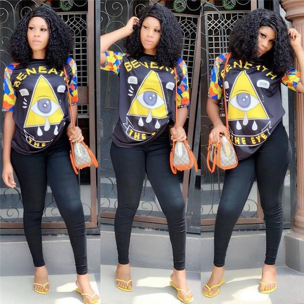 

мода глаз печатных женщин дизайнер tshirts summer crew neck коротким рукавом streetwear мода feamle одежда, White