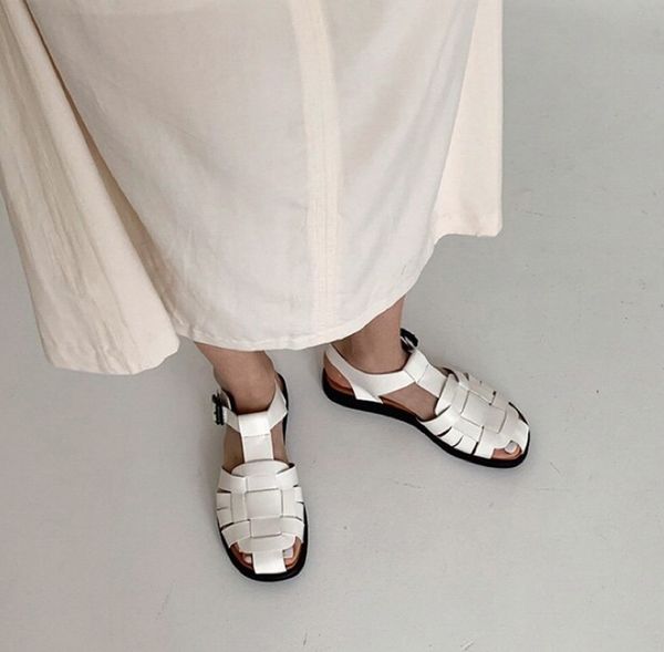 

2020 spring and summer new women's shoes woven hollow roman style baotou sandals women's flat casual shoes wild tide shoes, Black