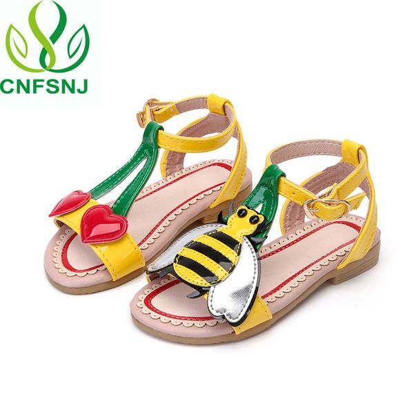 

cnfsnj new summer girl sandals cartoon bees love cherry children sneakers little baby colorful beach slippers 21-35 y200619, Black;red