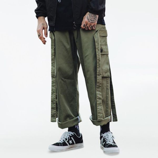 

man jogger black green side pockets loose style men's sweatpants fashion 2019 high street casual pants