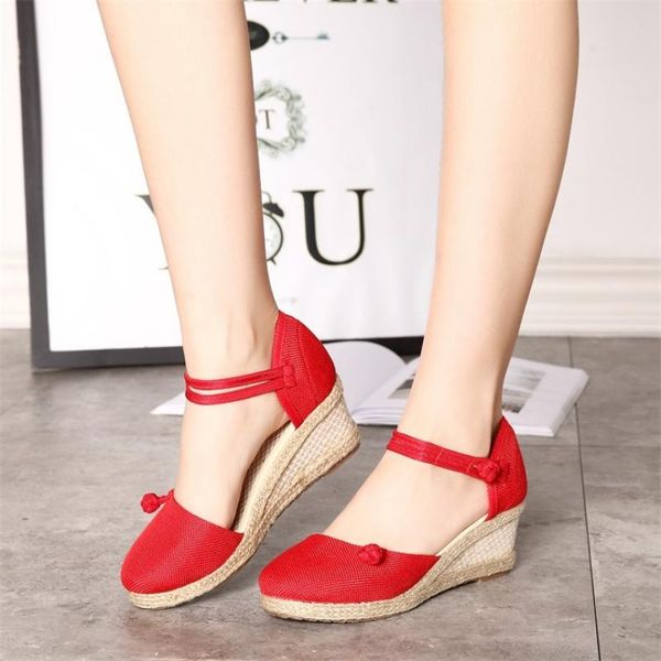 

summer wedge female sandals fashion high heel sandals for women platform comfortable women shoes casual flax canvas women's shoe, Black