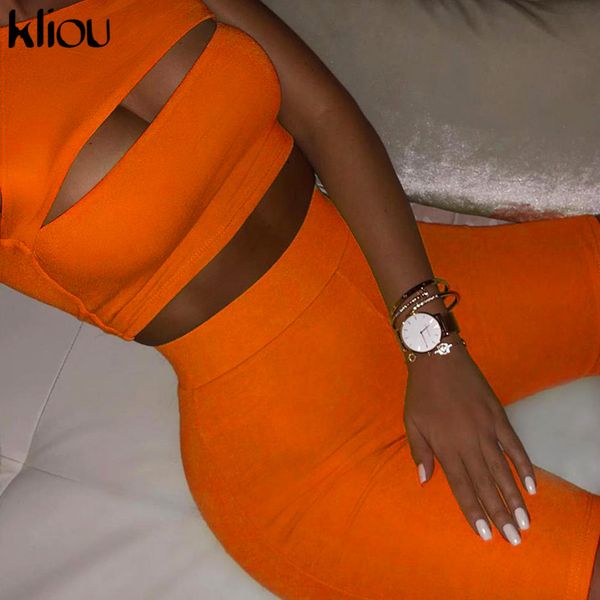 

kliou 2019 summer women neon color two pieces set off shoulder hollow out crop elastic high waist shorts outfit tracksuit, White