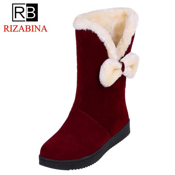 

rizabina women snow boots classic round toe bowtie plush fur short boots winter essential shoes women footwear size 32-41, Black