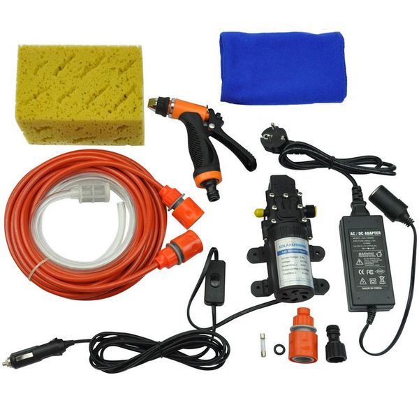 

high pressure self-priming electric car washing washer machine 12v car washer pump cleaner + 220 to 12v adapter package