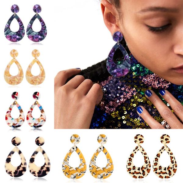 

exaggerated water drop geometric circle acetate acrylic resin leopard print big dangle drop statement lady's earrings ing, Silver