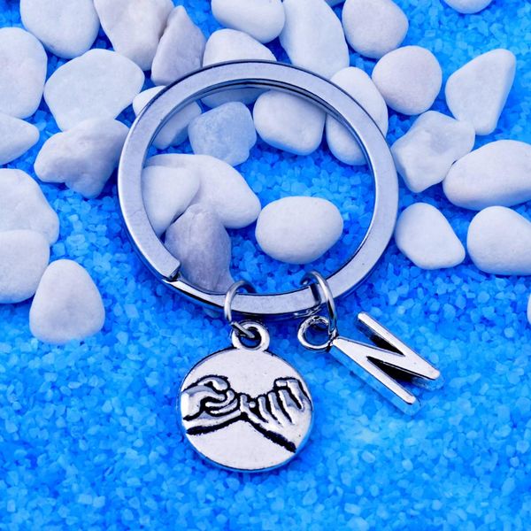 

12pc wholesale initial letter e pinky swear gesture charm keyring friend lover couple boyfriend girlfriend gift promise diy, Silver