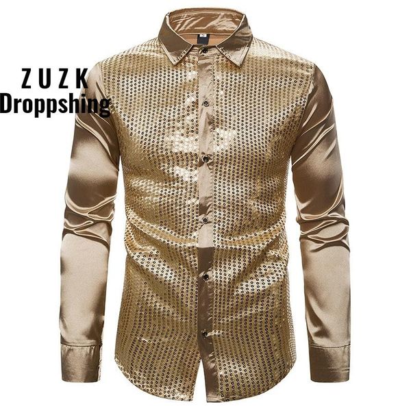 

zuzk luxury gold пришивания silk tuexdo рубашки мужчины полное рукав кнопка вниз disco dancer рубашка сорочка stage party рубашка, White;black