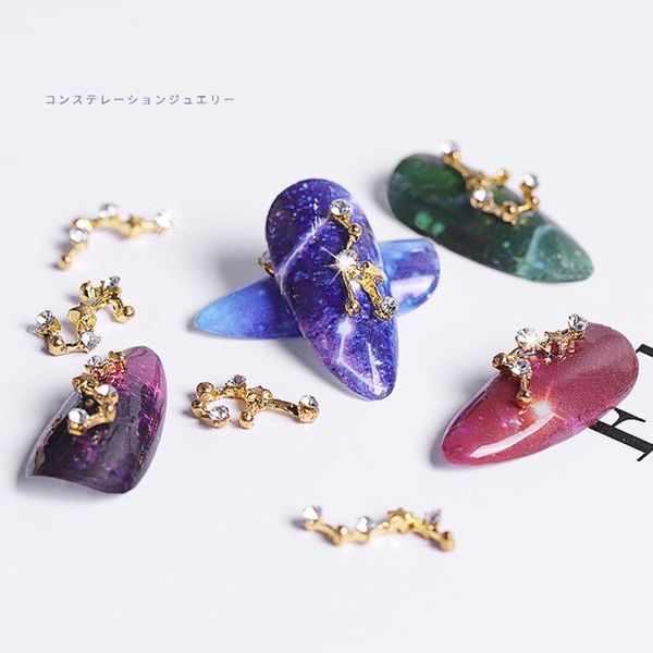 

12 constellation shape nail sticker nail art decoration flash 3d alloy rhinestone creative diy tool grooming finger gifts, Silver;gold