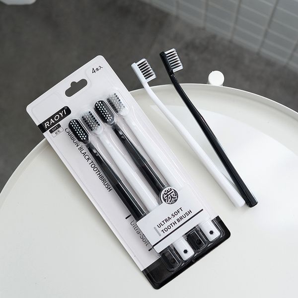 

new fashion simple couple toothbrush toothbrush black white bamboo charcoal soft-bristle toothbrush household oral care
