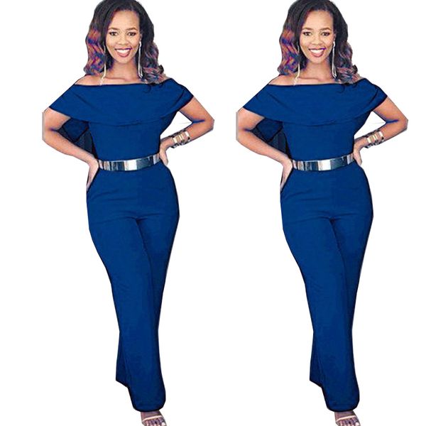 

2017 summer womens jumpsuits sleeveless long pant jumpsuit fitness romper bodysuits femme club slash neck ruffle, Black;white